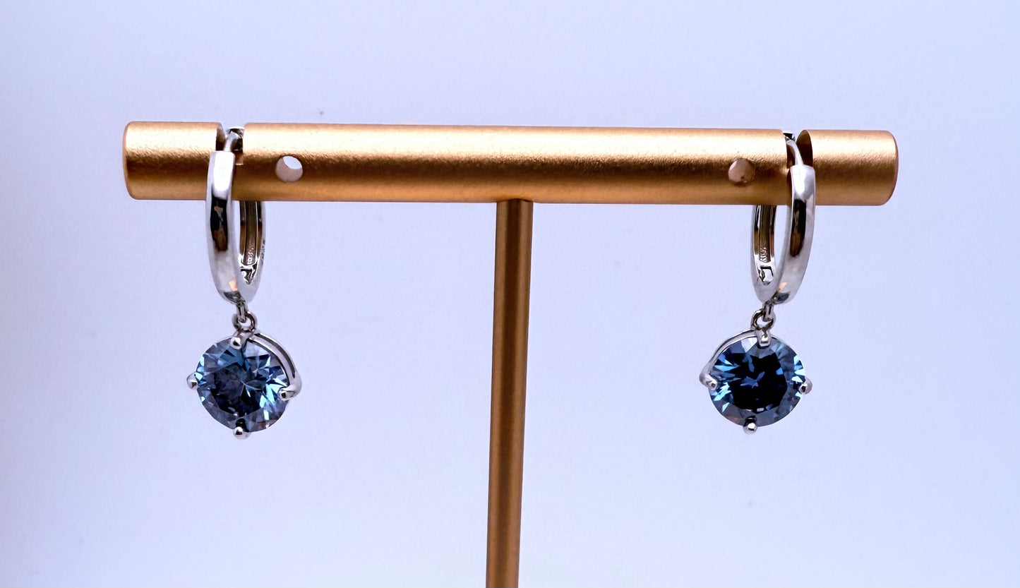 4 Carat Blue Moissanite Dangling Earrings