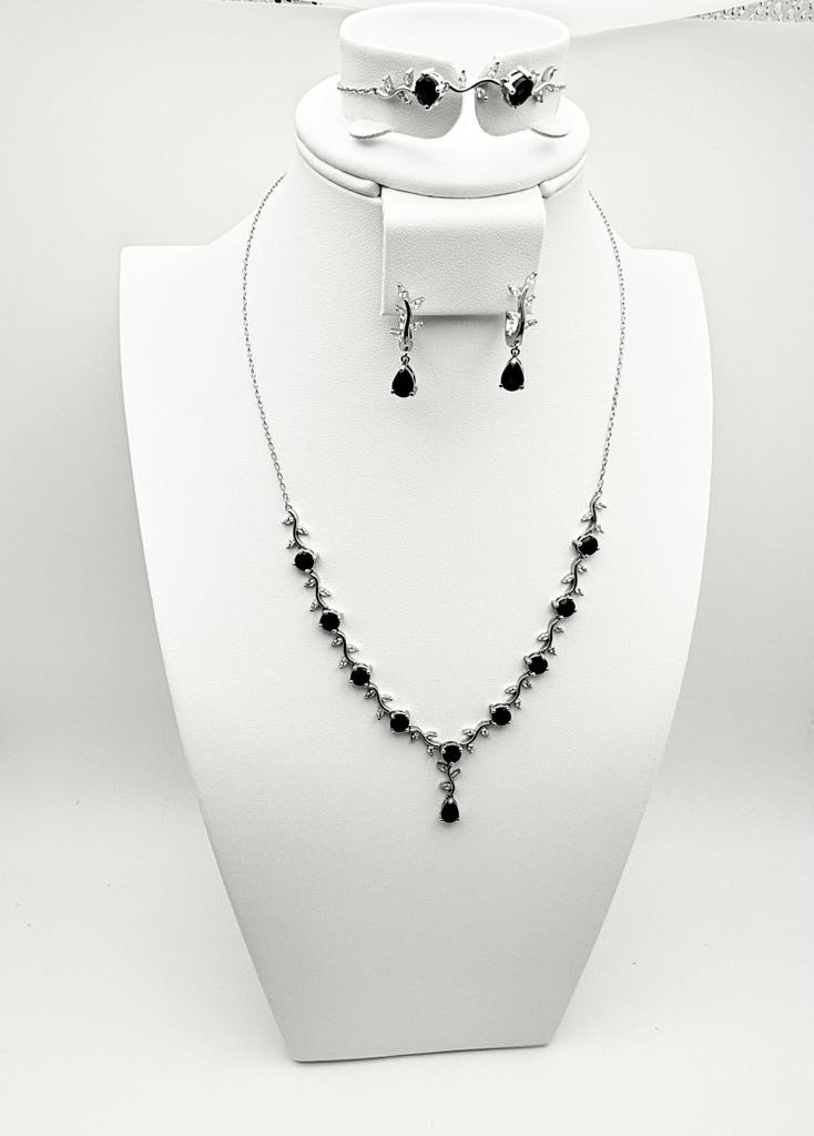 Set - Blue Sapphire, Cubic Zirconia Platinum Plated 925 Sterling Silver