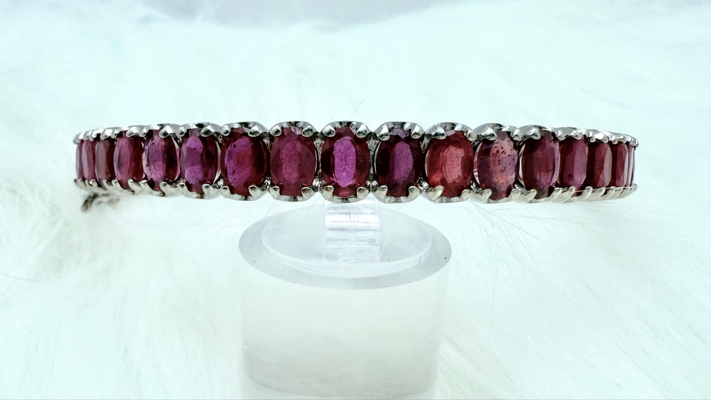 Ruby Bangle 8 inches, Platinum Plated 925 Sterling Silver