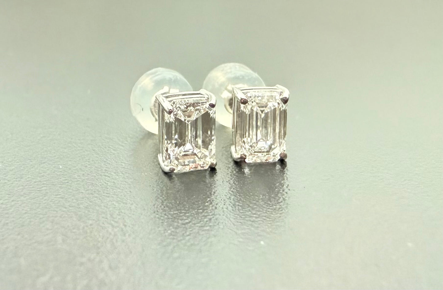 1 Carat Emerald Cut Lab Grown Diamond Stud Earrings | 18K White Gold | Silicone Backing | Minimalist Fine Jewelry | Ethical & Elegant Gift