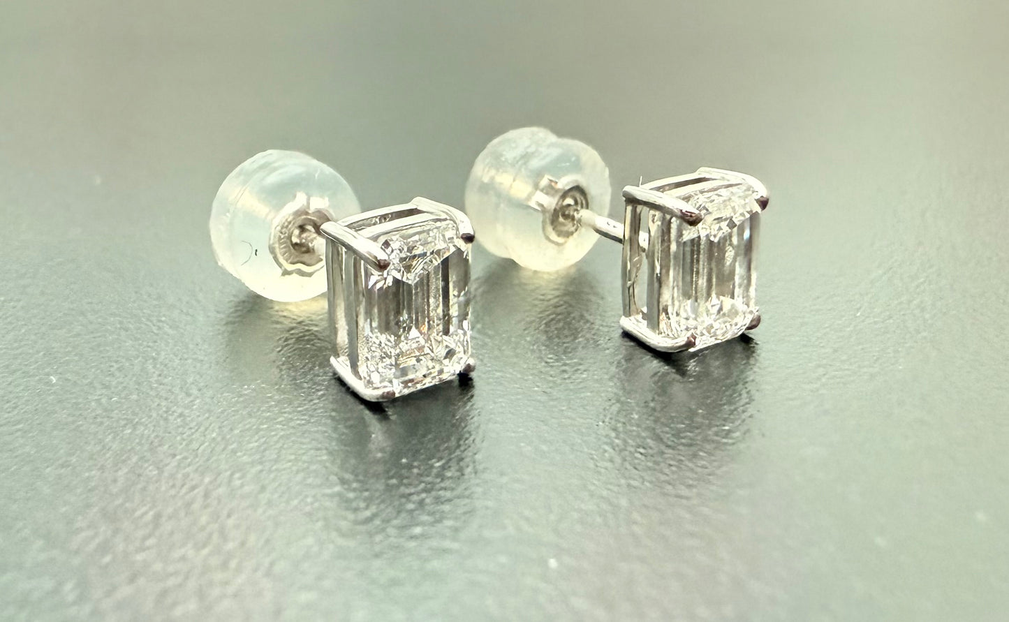 1 Carat Emerald Cut Lab Grown Diamond Stud Earrings | 18K White Gold | Silicone Backing | Minimalist Fine Jewelry | Ethical & Elegant Gift