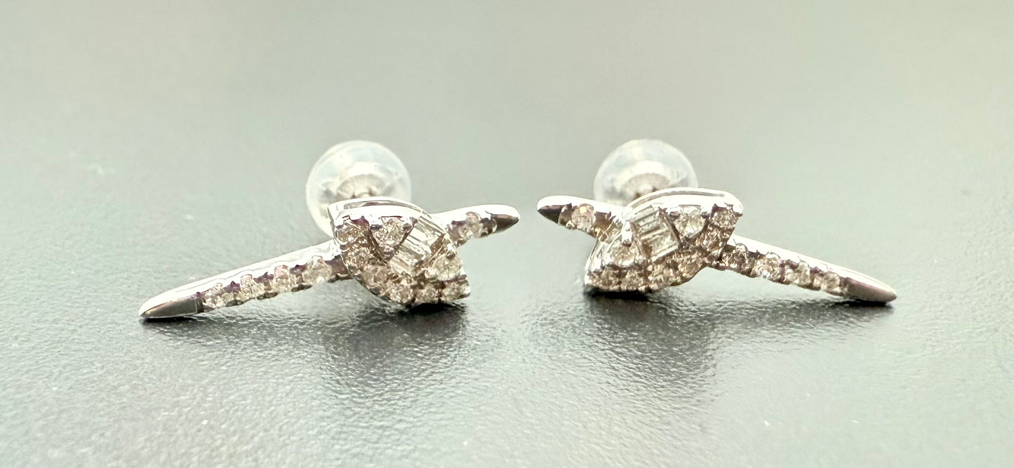 Asymmetrical Natural Diamond Earrings | 18K White Gold Studs | Unique Real Diamond Earrings with Silicone Backs | Minimalist Fine Jewelry