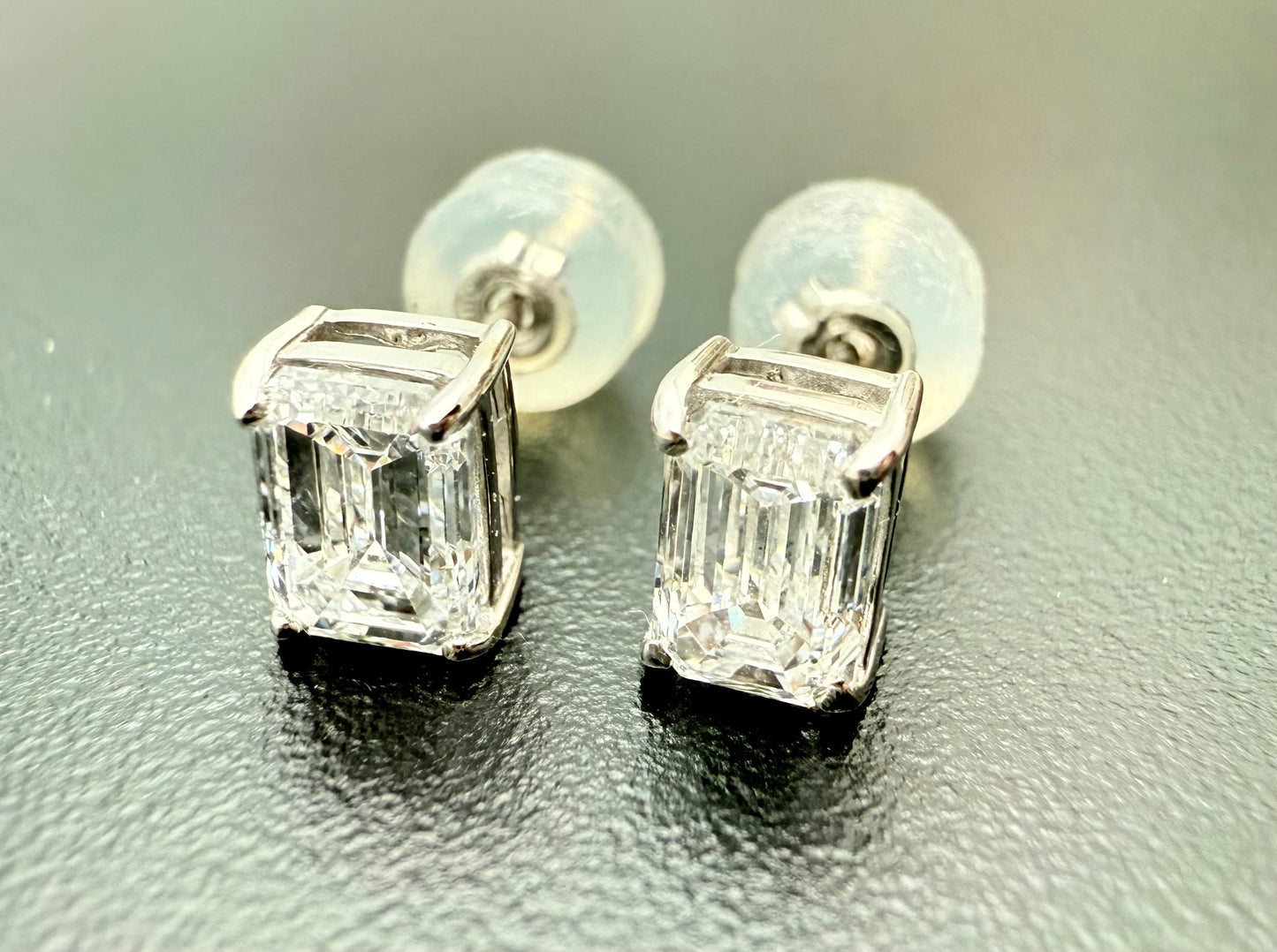 1 Carat Emerald Cut Lab Grown Diamond Stud Earrings | 18K White Gold | Silicone Backing | Minimalist Fine Jewelry | Ethical & Elegant Gift