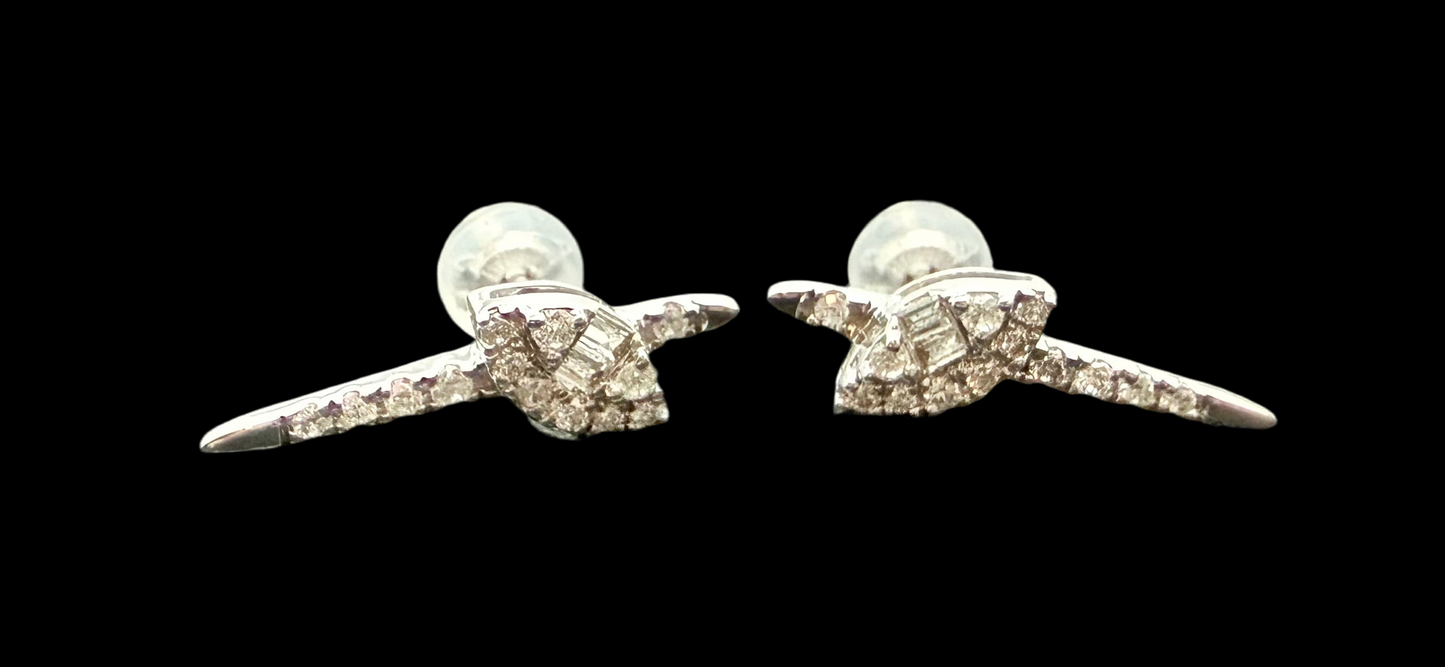 Asymmetrical Natural Diamond Earrings | 18K White Gold Studs | Unique Real Diamond Earrings with Silicone Backs | Minimalist Fine Jewelry