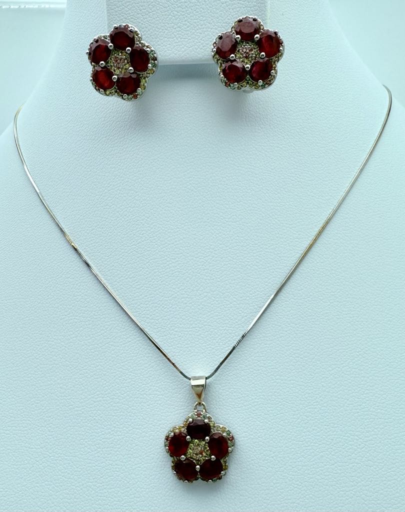 Ruby & Sapphire in Platinum 925 Sterling Silver (chain not included)
